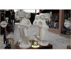 Set statuete copii cu coșulețe, alb marmorat, model J3,J4.